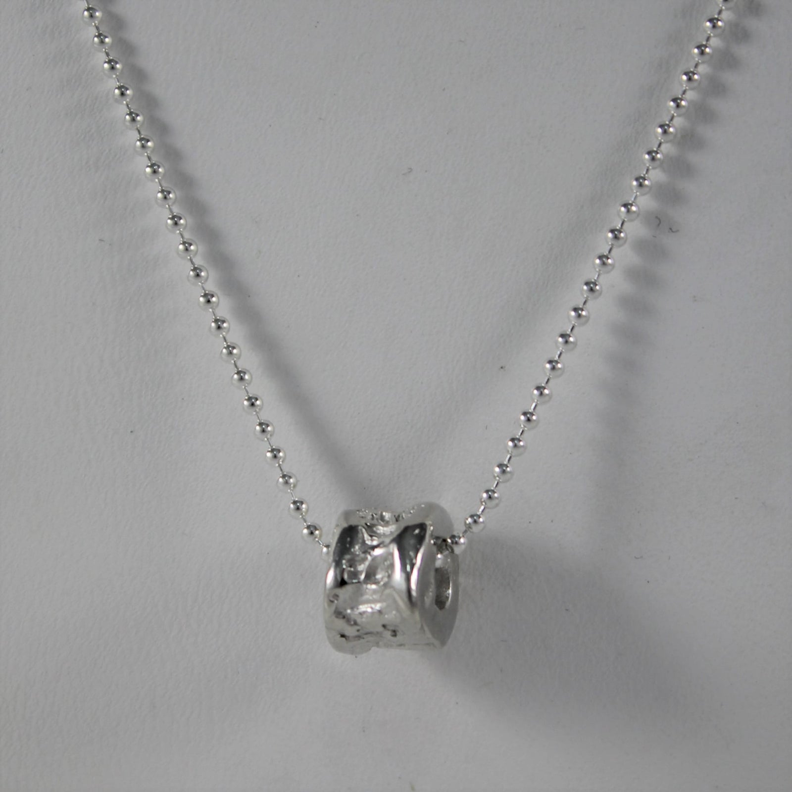 Tucho Offerings - BARREL FOR HER, Sterling Silver Whitefish Vertebrae Barrel Bead Necklace