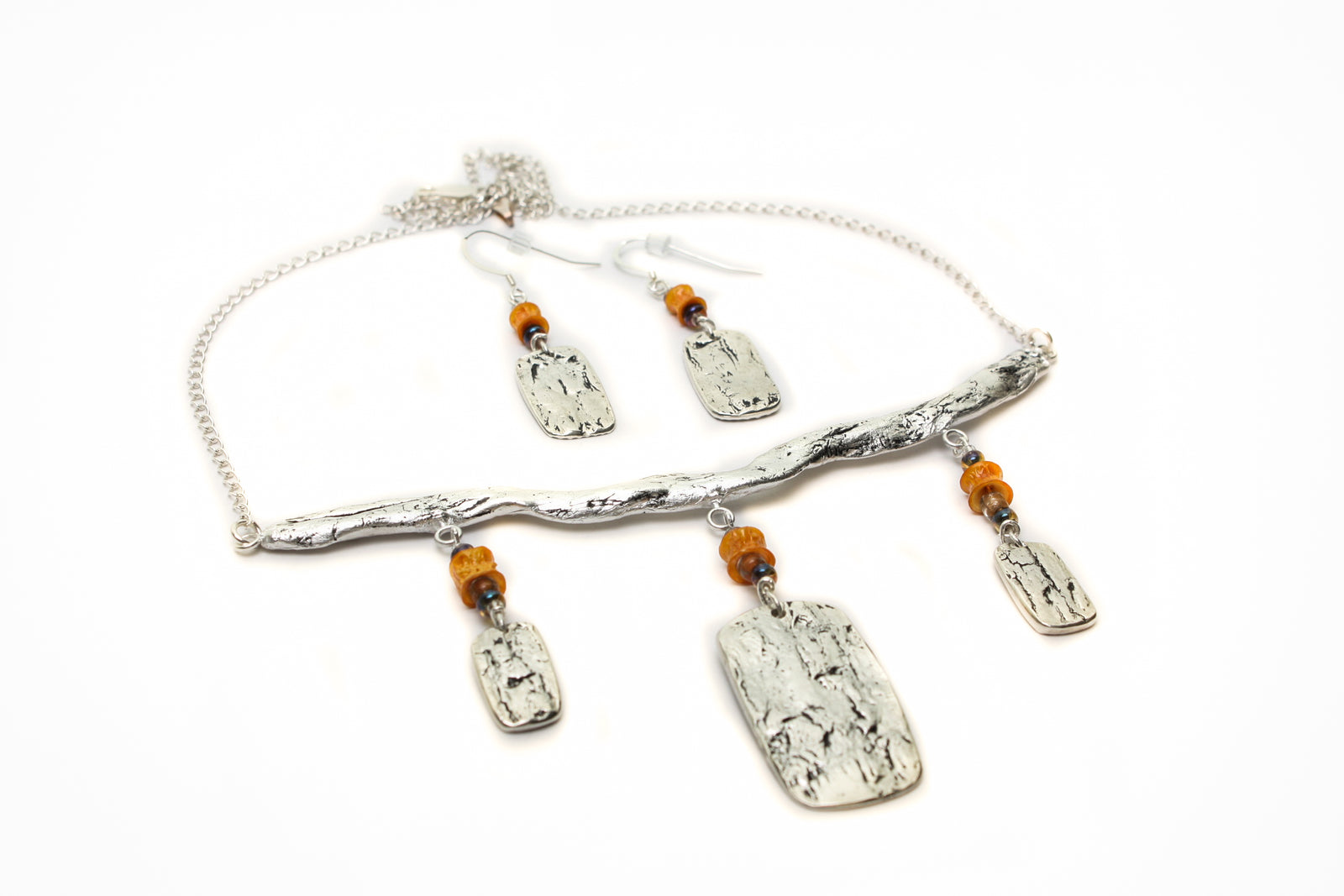 Arctic Raw - TUCHO TEXTURES, One of a kind Reversible Ladies Necklace and Earrings Set